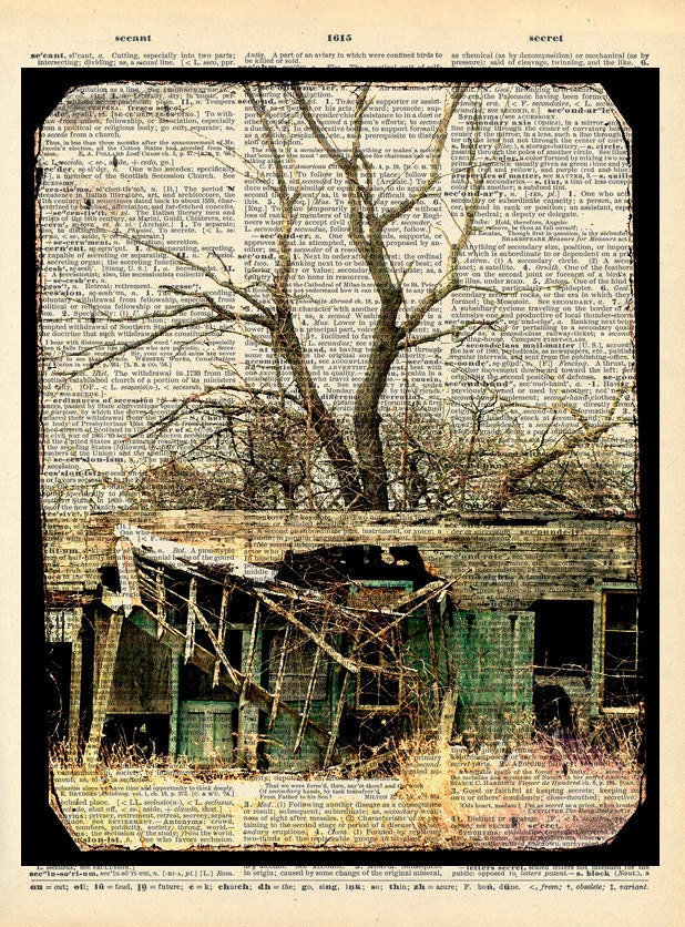 Haunted House Photo "House Where Nobody Lives" Rustic Cabin Photograph Print - Upcycled Dictionary Print - Vintage Book Art