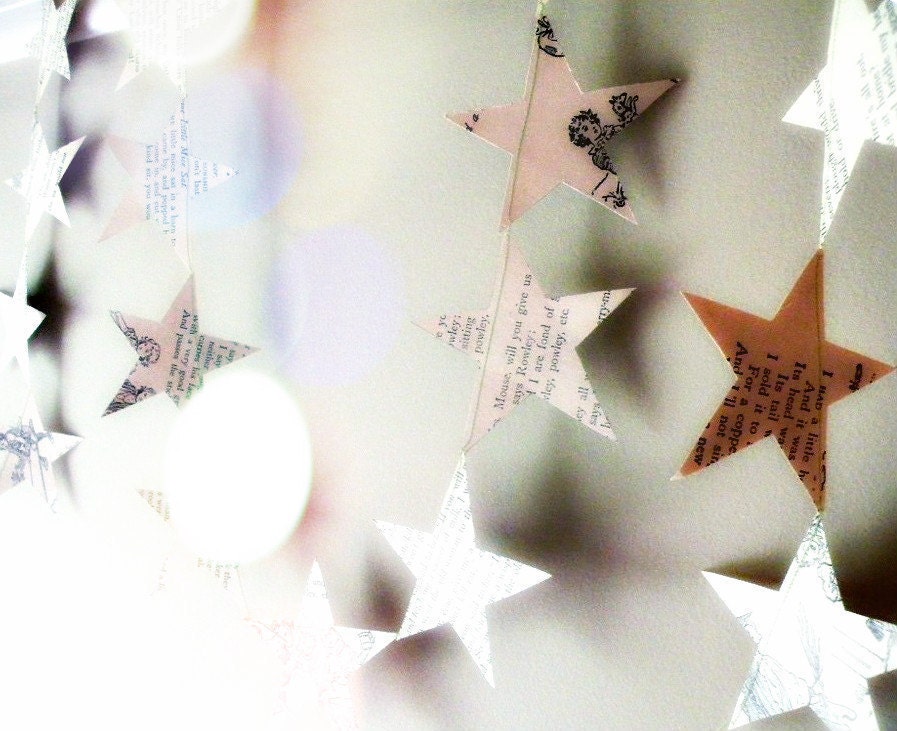 Vintage Paper Garland - Stars Garland - Antique Book Bunting - Upcycled Streamers Banner - Home Decor Constellations Garland
