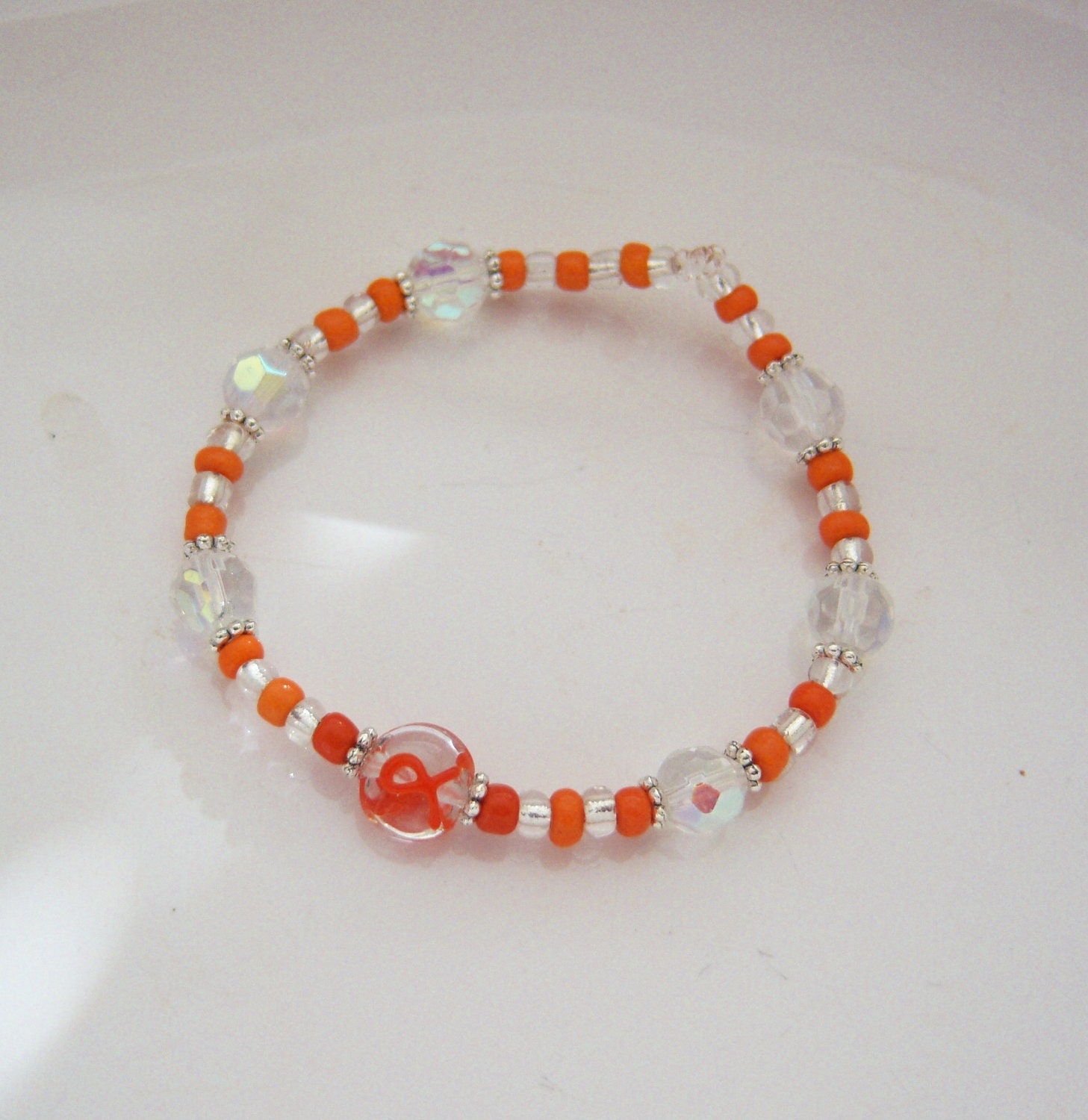 Leukemia Cancer Awareness Orange Ribbon Multicolor Beaded Bracelet