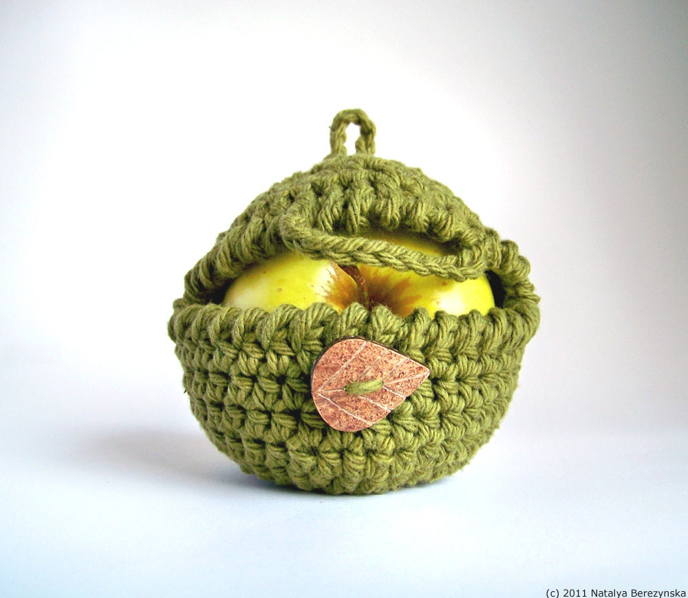 Crochet Apple Cozy - Green Apple Cozy - Fruit Cozy - Farm Garden Summer Geometric Garden Olive Woodland Olive Cotton Lunch Ninja Cotton
