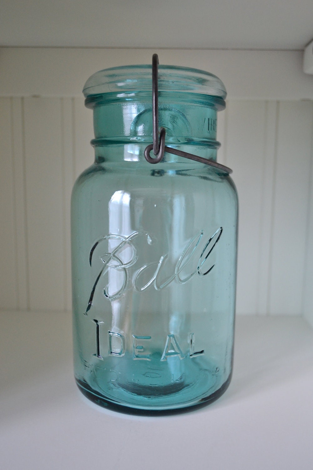 Antique/Vintage Blue Ball Mason Jar with Wire Bail & Lid