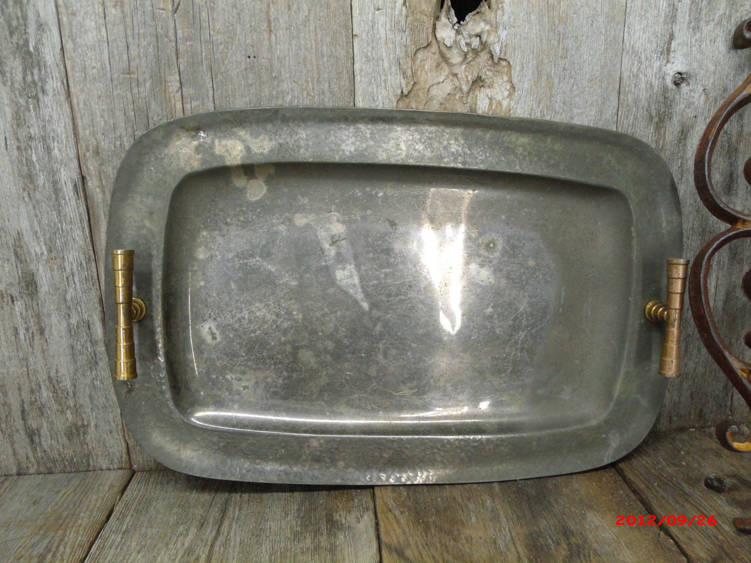 Beautiful Handmade Silver Plated Serving Tray RM Mexico w Brass Handles