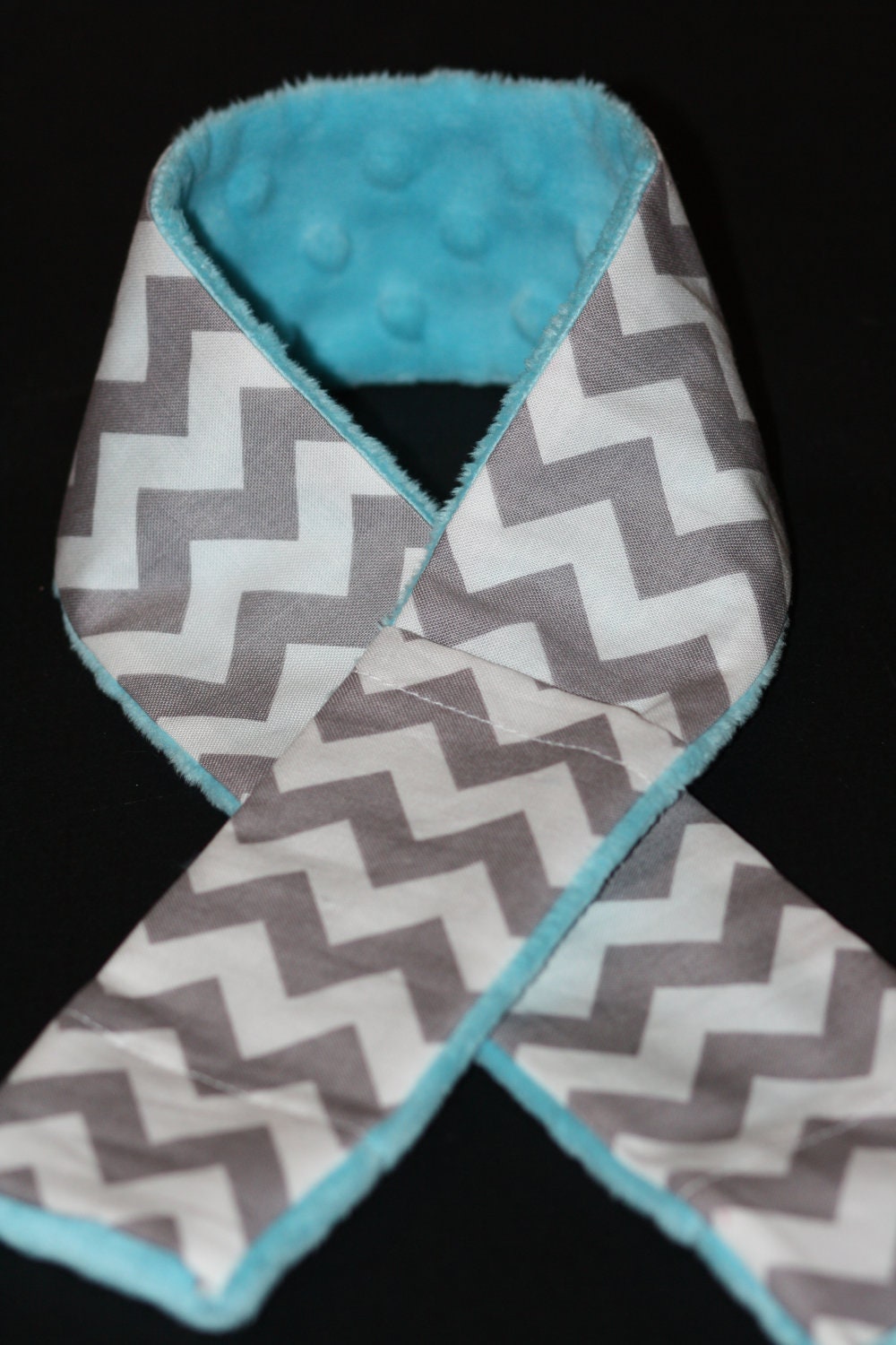 Camera Strap Slipcover Slip Cover Grey and White Chevron with Aqua Minky  Free Lens Cap Pocket