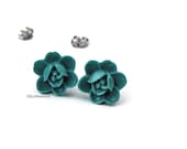 On SALE Today. Teal Rose Posts. Teal Flower Stud Earrings. Carved Look Flowers