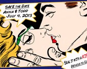 Save The Date - Custom Comic Book Kiss Printable Retro Wedding Announcement Invitation