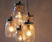 Misty Morning - Mason Jar Chandelier - Upcycled Hanging Pendant Lighting Fixture ready for Direct Hardwire - Modern Home Lamp by BootsNGus