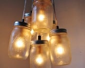 FOG - Mason Jar Chandelier with Frosted Ball Mason Jars -Upcycled Lighting Fixture ready for Direct Hardwire - Modern Lamp by BootsNGus