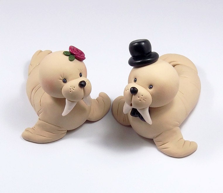 Custom Wedding Cake Topper, Walrus Couple, Personalized Figurines, Made To Order