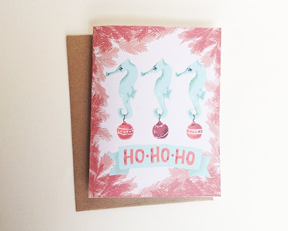 Aquatic Christmas Card- Deck the Halls Seahorse Brigade