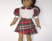 18 Inch Doll Clothes American Girl Red, Black & White Plaid Skirt with Matching Blouse, 2 piece set