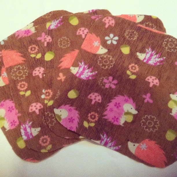 Hedgehogs - Set of 4 wipes - flannel and OBV - SOFT - 8x8 size