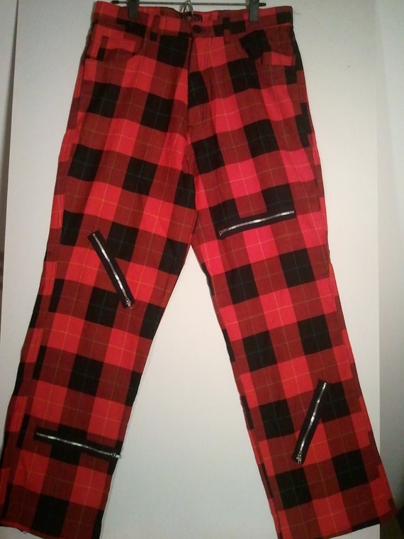 red plaid punk pants mens