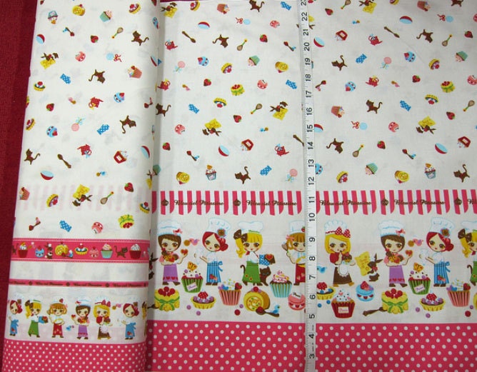 NEW, Japanese, Little Baker Girls in Pink and Ivory, 1/2 Yard