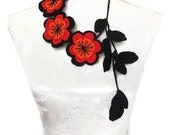Crochet Jewelry, Necklace black, red, orange, Cranberry