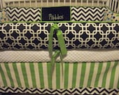 WHales Modern Chevron Boys Lime Navy Custom Baby Bumper Pad Crib Set DEPOSIT