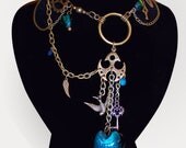 Vespertine Necklace (Teal) - OOAK Unique Steampunk Gothic Clockwork Neo Victorian Victoriana Jewellery