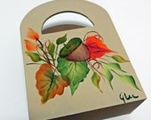 Handpainted Fall Leaves Wooden Gift Bag