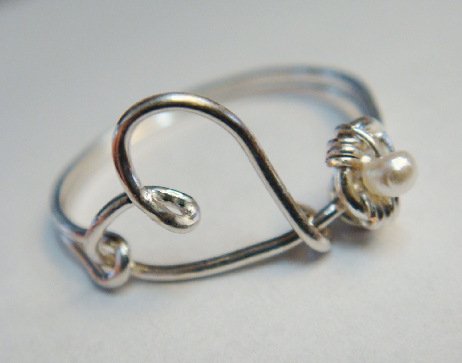 Etsy Jewelry - Heart Love Ring - Heart Love Pearl Ring - Pearl Ring - Sterling Silver Love Ring - Friendship Ring