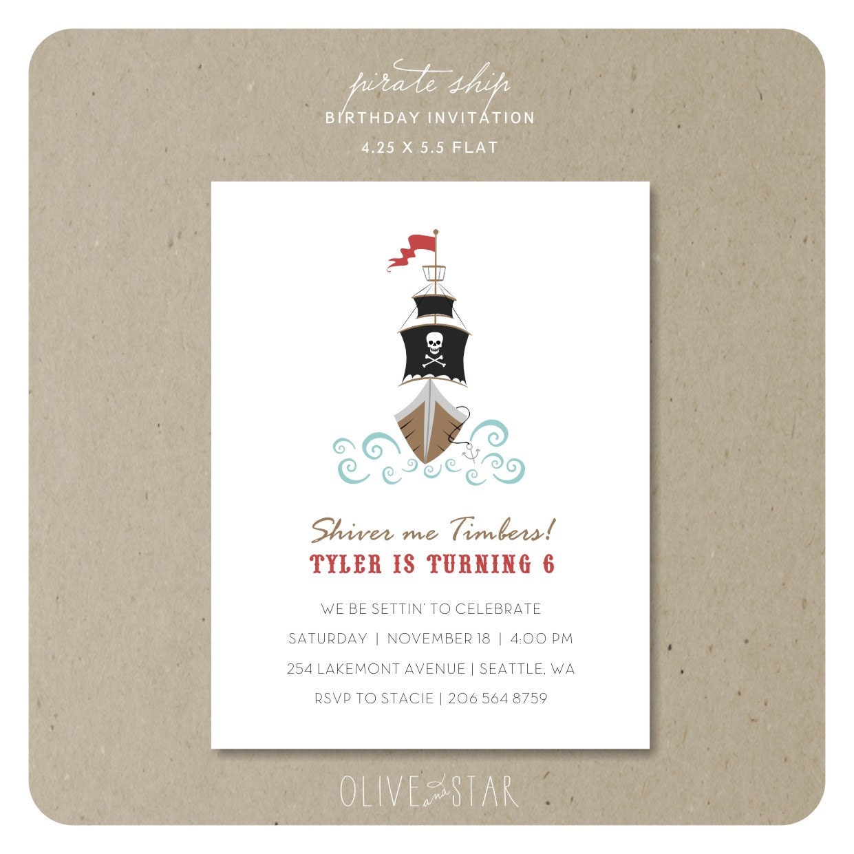 pirate ship : birthday invitation set