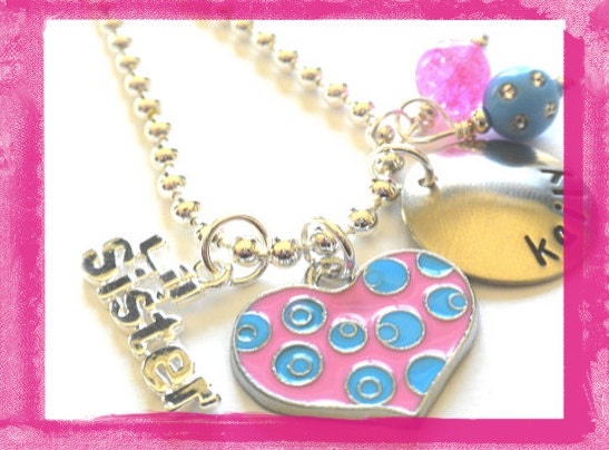 Big Sister or LITTLE SISTER Neckace - Hand Stamped Personalized Charm Necklace