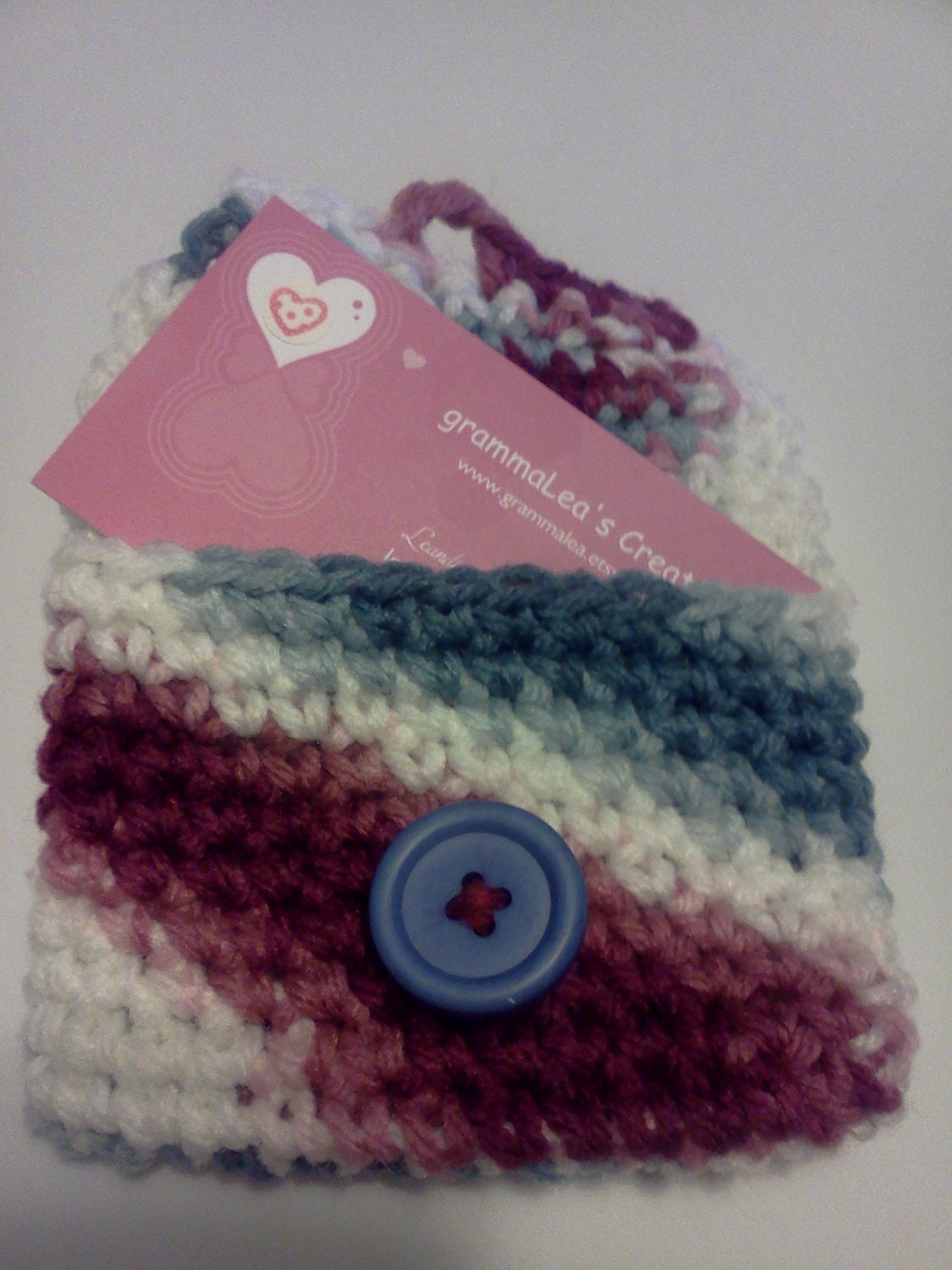 Change Purse or Card Holder in Burgandy Blue and white