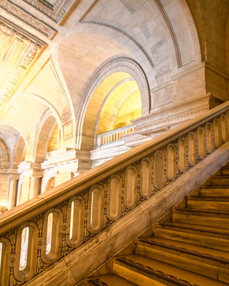 NYC library photograph - New York City library manhattan architecture marble lobby - New York Library, Stairway - nyc0030