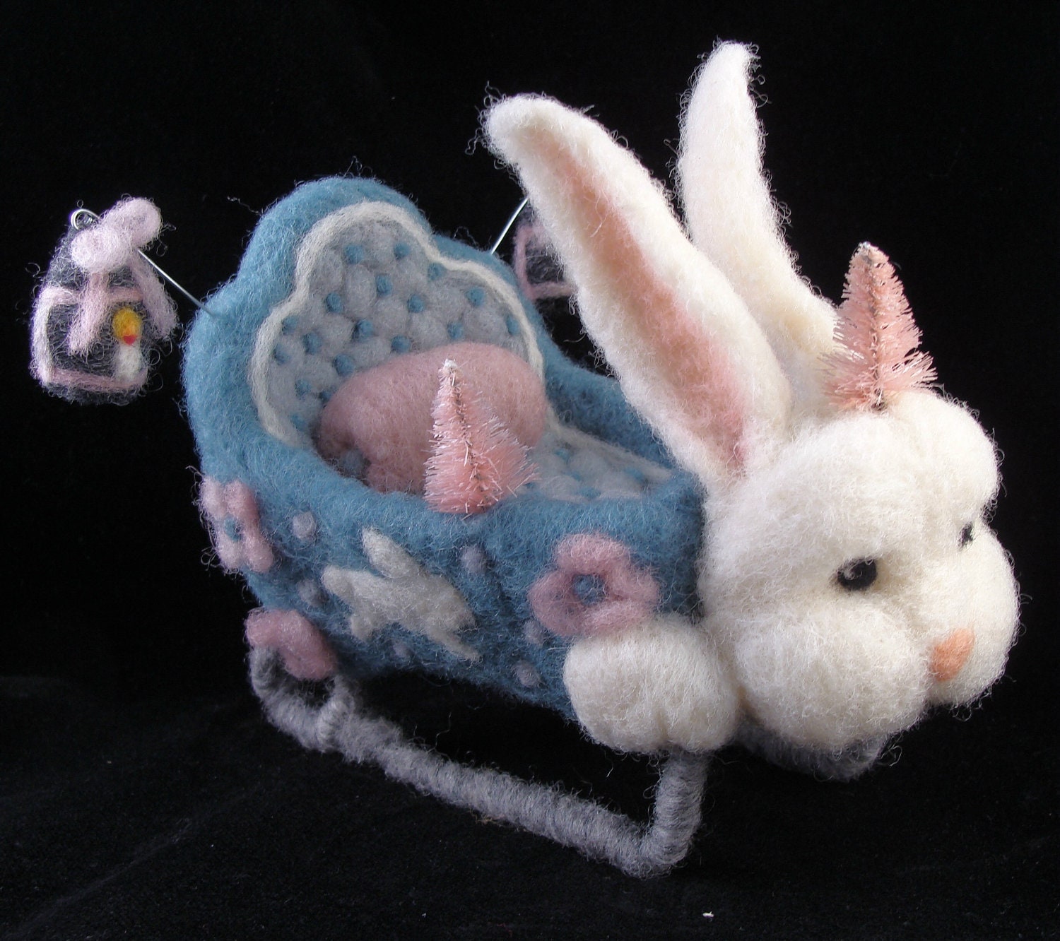 Sale, Sale, Sale - Needle Felted Rabbit Sleigh OOAK Needlefelted Wool Soft Sculpture by McBrideHouse