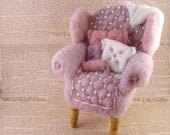Needle Felted Pink Arm Chair - One-of-a-kind Arm Chair Adventures NeedleFelted Soft Sculpture by Bella McBride