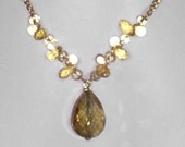Pale Yellow Faceted Teardrop Necklace and Earring Set. Wedding Perfect.