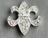 10 Rhinestone Buckle Diamante Crystal Slider Fleur-de-lis Silver Wedding Invitation Cake Decoration Bouquet Jewelry BK058