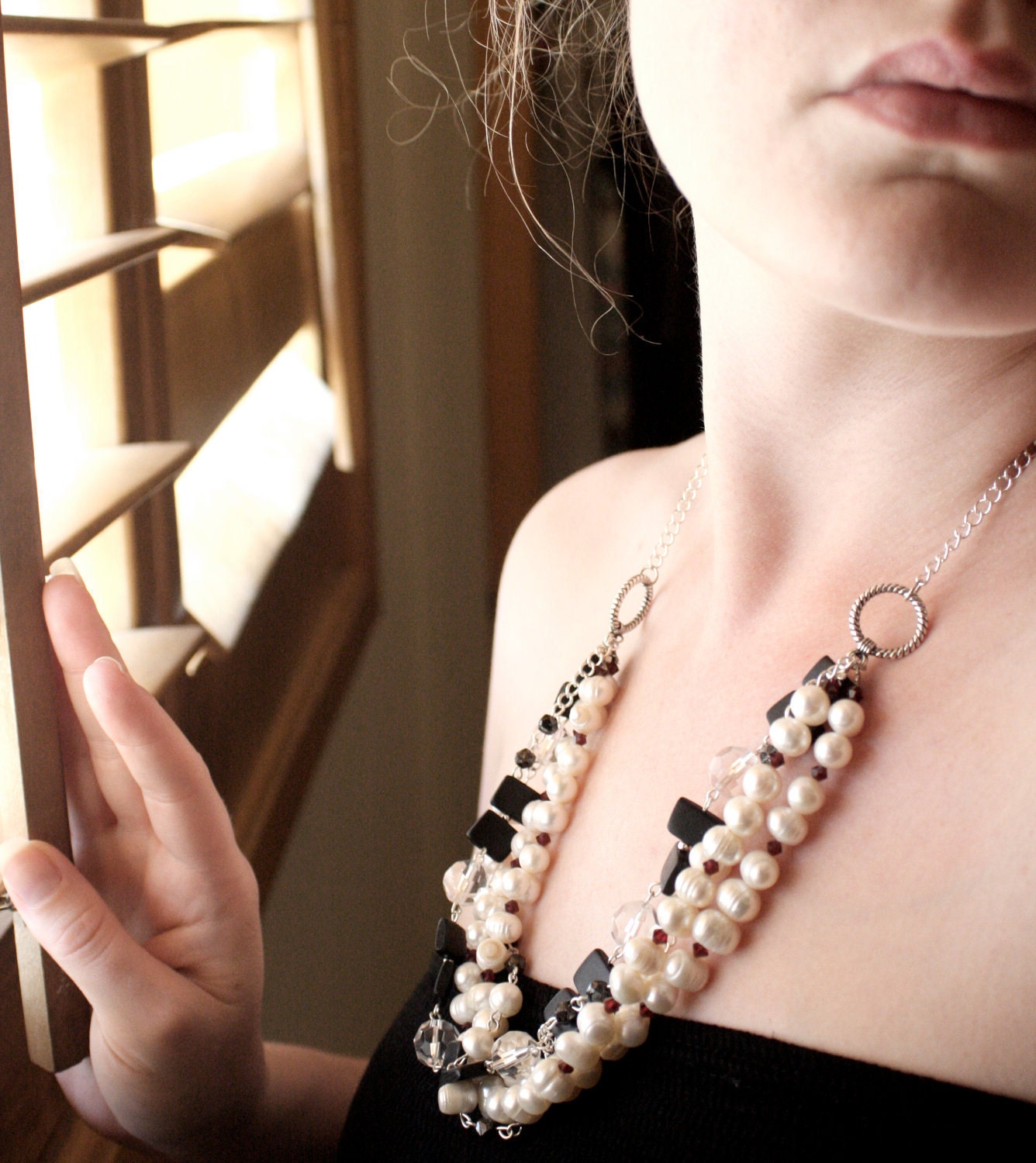 Vintage Pearls, Swarovski Crystals, and Chain Necklace