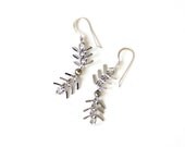 Totem - Pyrite and Fish Spine Drop Dangle Earrings, Fish Bone Chevron, Tribal by Prairieoats