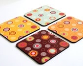 Coasters set of 4 coasters round spirals swirls inspirational drink coasters orange pumpkin brown turquoise hostess gift under 25
