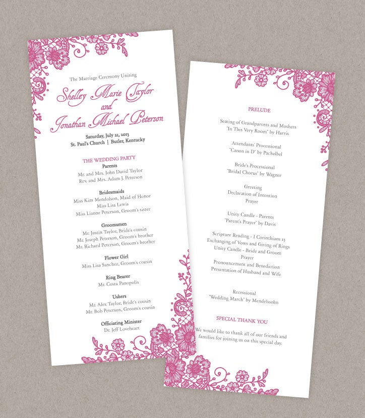 DIY Custom Wedding Program - Vintage Antique Lace Customized Printable PDF