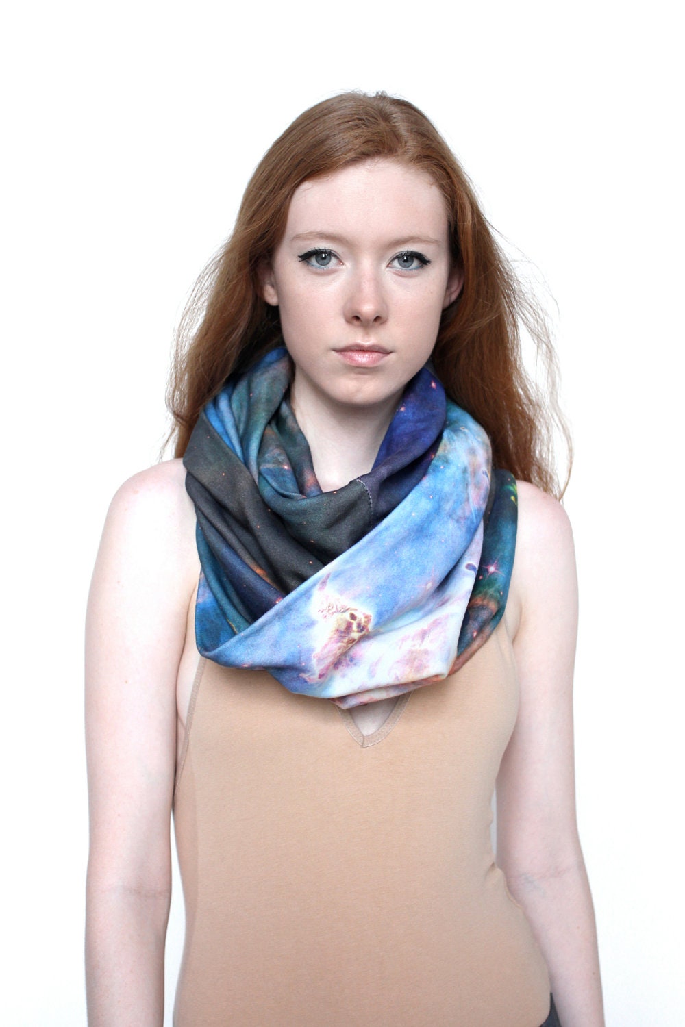 Mystic Mountain Nebula Circle Scarf, Infinity Scarf, Soft Organic Cotton, Cowl Scarf