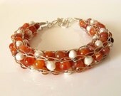 Sterling silver wire crochet bracelet carnelian pearl on Etsy