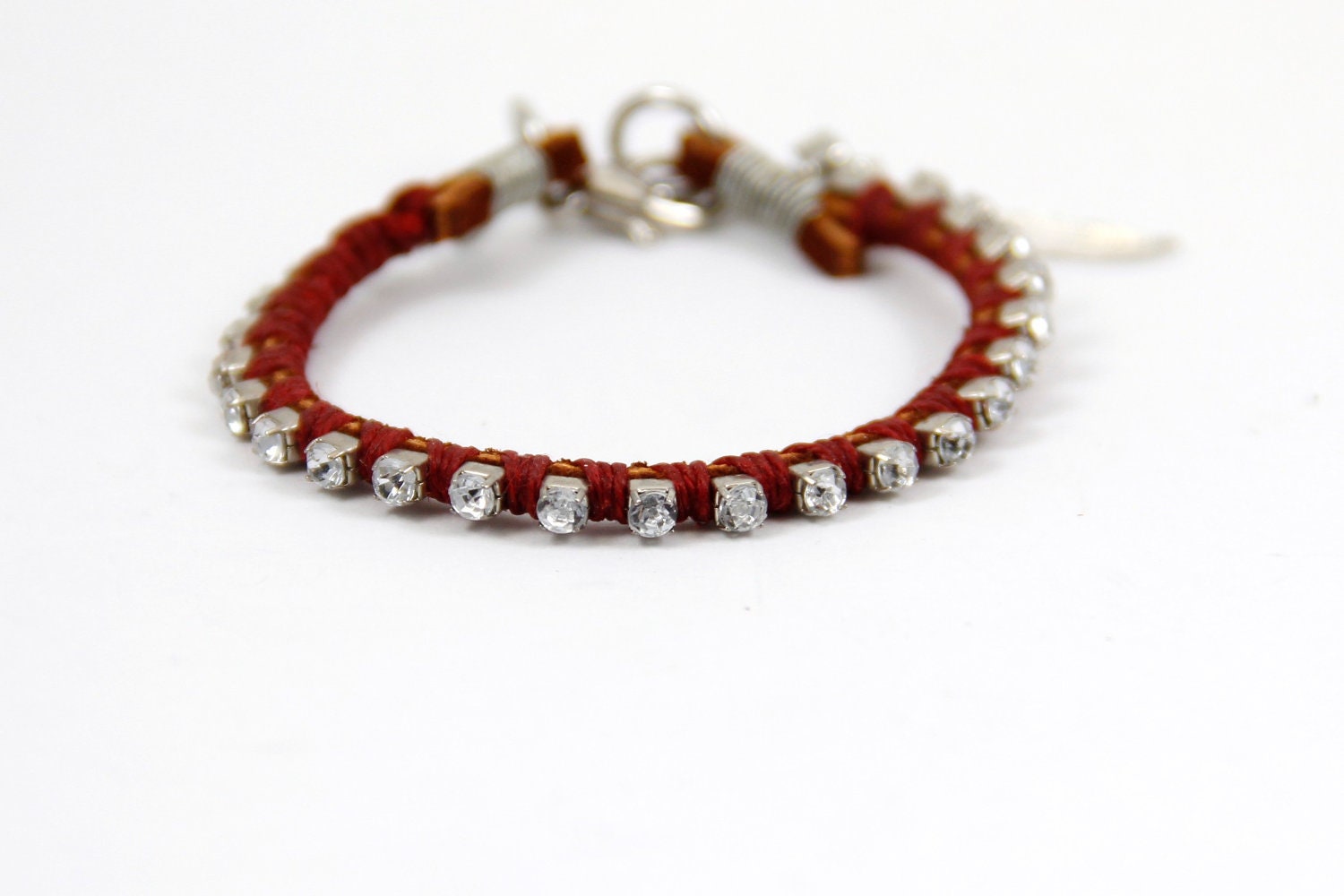 Suede Rhinestone Bracelet - Red and Silver -- Free Domestic Shipping