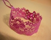 Simple, Romantic Lace Choker in Pink, Textile Jewelry , Gothic Victorian, Elegant Candy Necklace with Corset Closure, Baroque Neck Piece