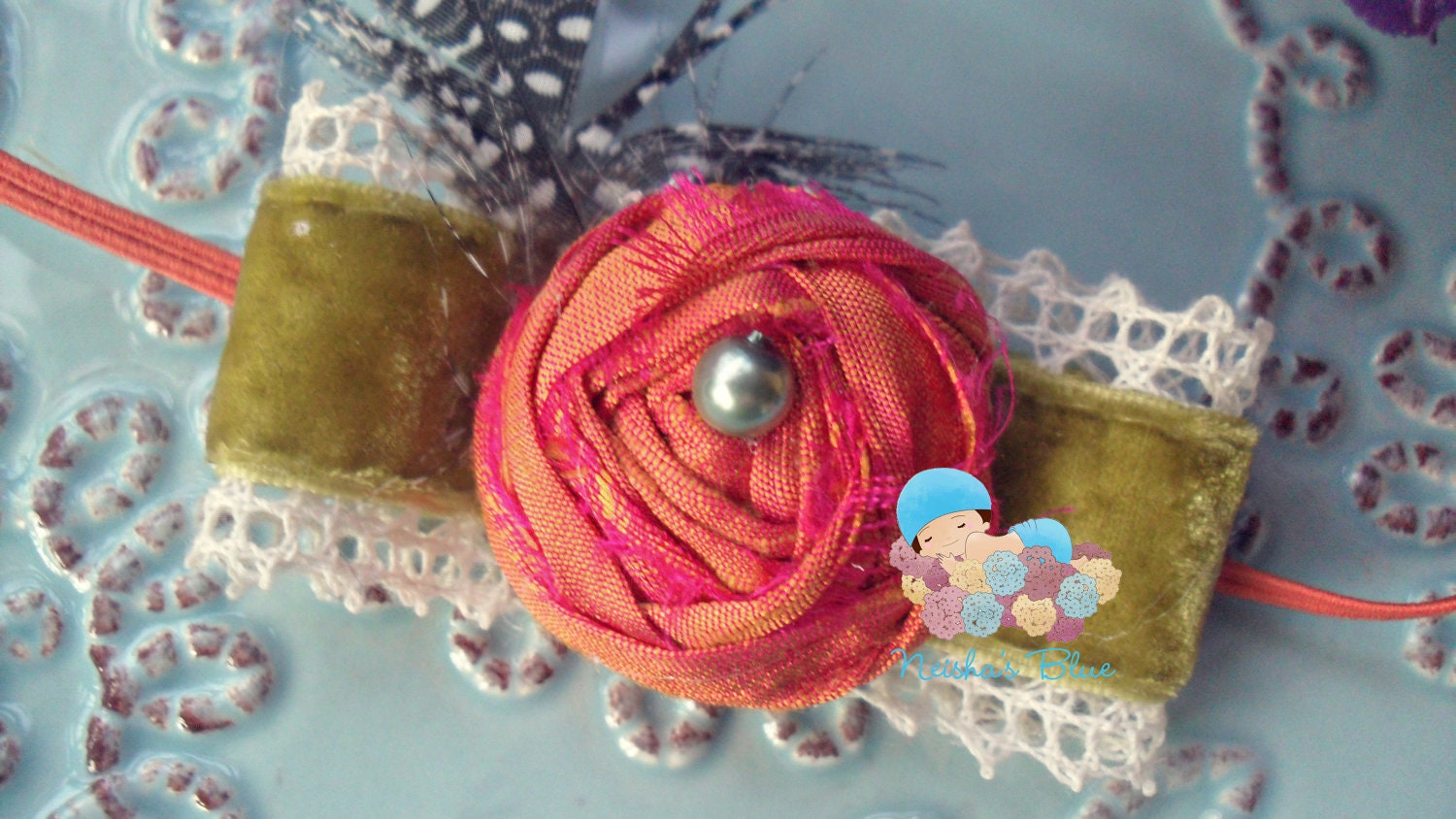 Headbands, Fall Baby Girl Flower Headband, Orange and Green, Silk Rossette