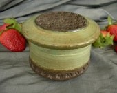 French Butter Dish in Spring Green and Black Mountain