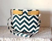 Crossbody Chevron Purse / Nautical look // Striped handbag/ Heavy cotton/ Titan/Birch Chevron-- MADE TO ORDER-