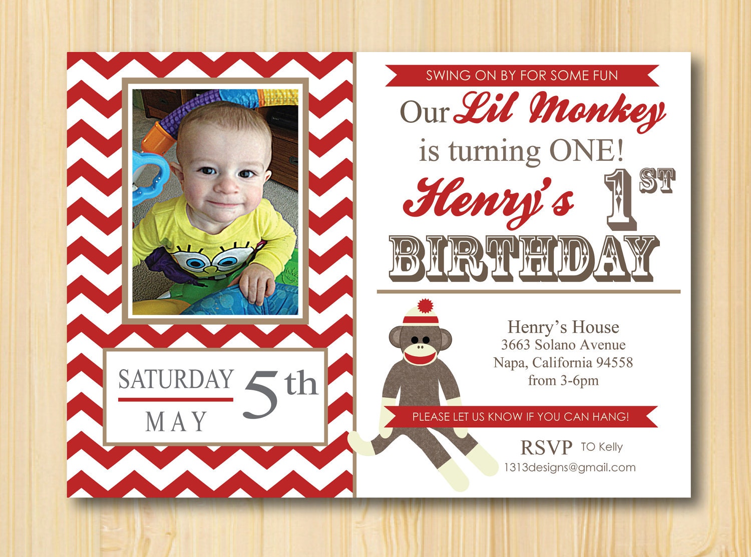 Sock Monkey Birthday Invitations