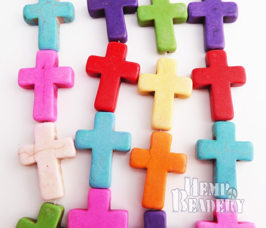 Cross Beads, 30mm, Howlite Crosses, Colorful Cross Beads, Cross