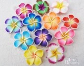 Flower Beads, Polymer Clay, 12 Pcs,   Fimo Flowers, Clay Beads, Plumeria Beads