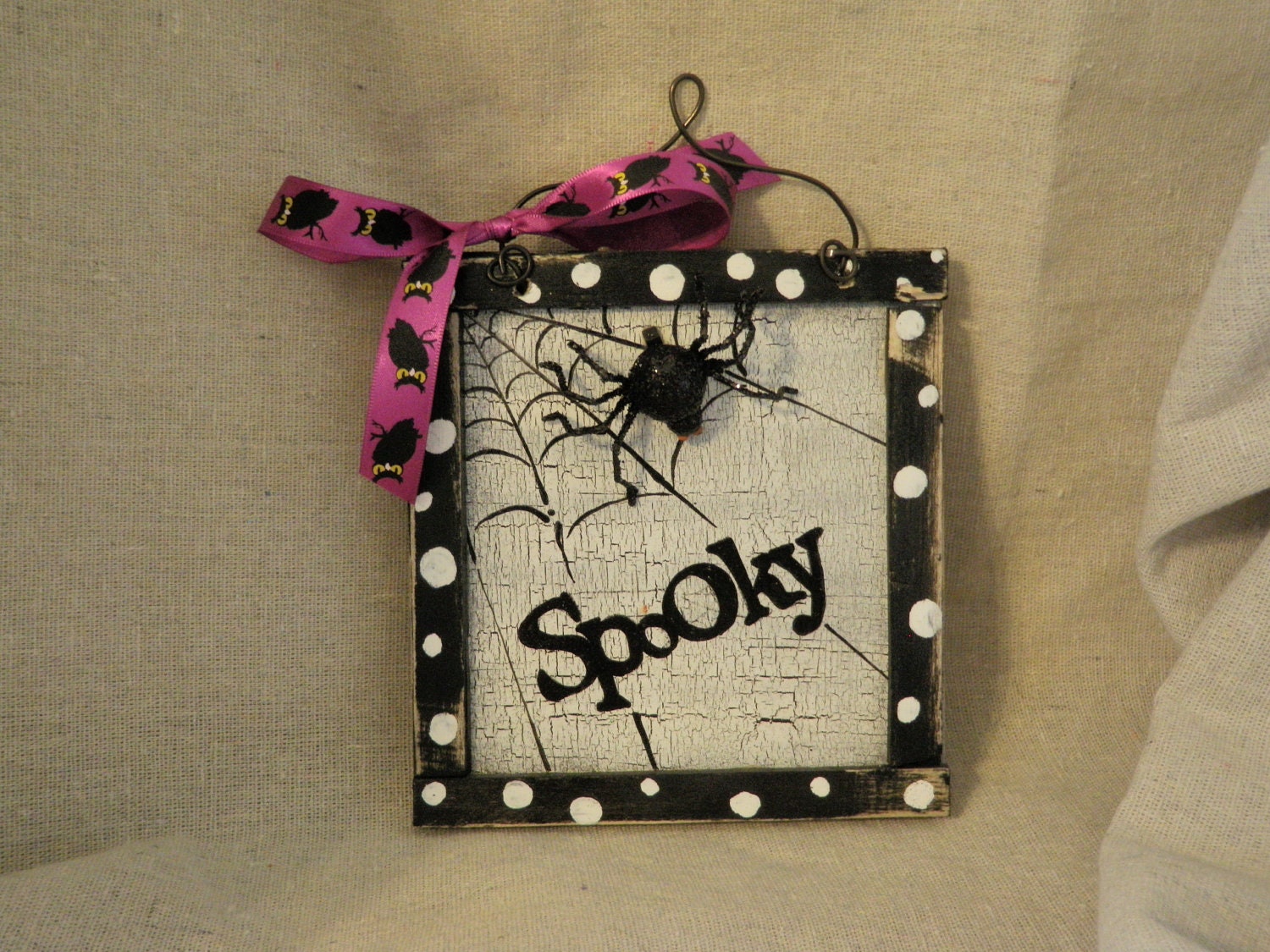 Spider hand painted wooden sign Spooky Halloween