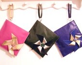 Leather Wristlets with windmill & button embellishment.Bright Lilac, Forrest Green and Royal Blue Colourways