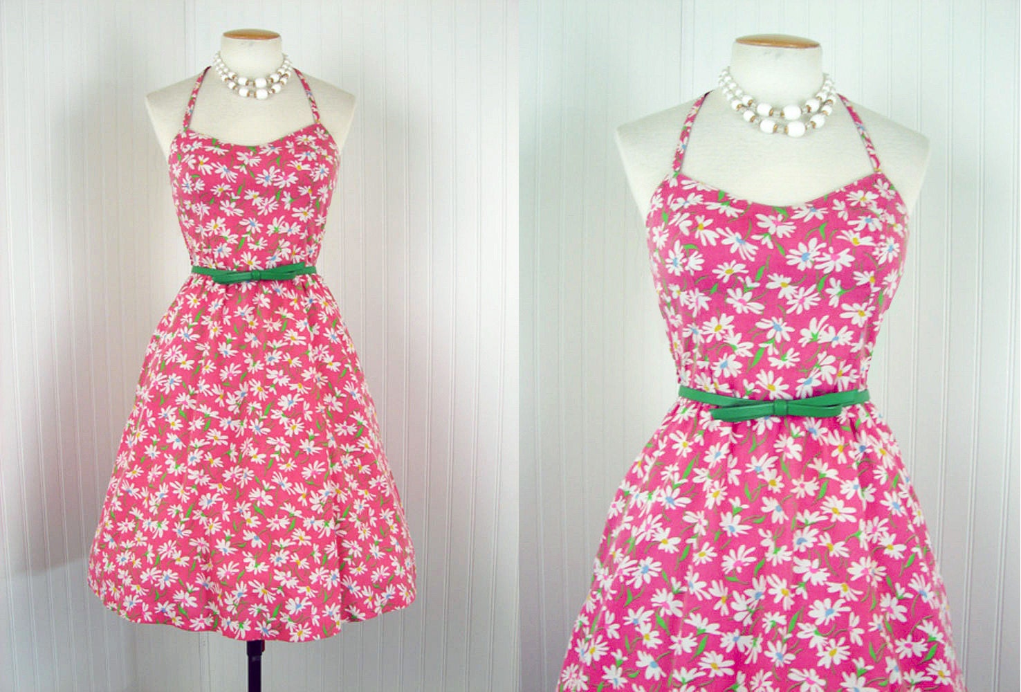 1970s Dress - Vintage 70s Pink Daisy Print Cotton Full Skirt Lanz Sundress XS S - Julep Season