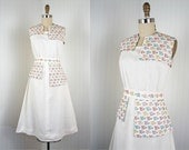 1930s Dress - Vintage 30s White Cotton Deco Colorful Embroidery Flowers Party Sundress M - Sweet Adeline