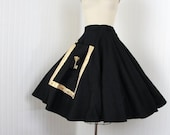 1950s Skirt - Vintage 50s Skirt S - Black Felt Novelty Circle XS S - Key to My Heart