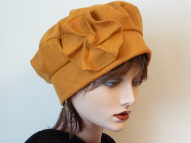 Ladies Hat in Yellow Wool Fabric